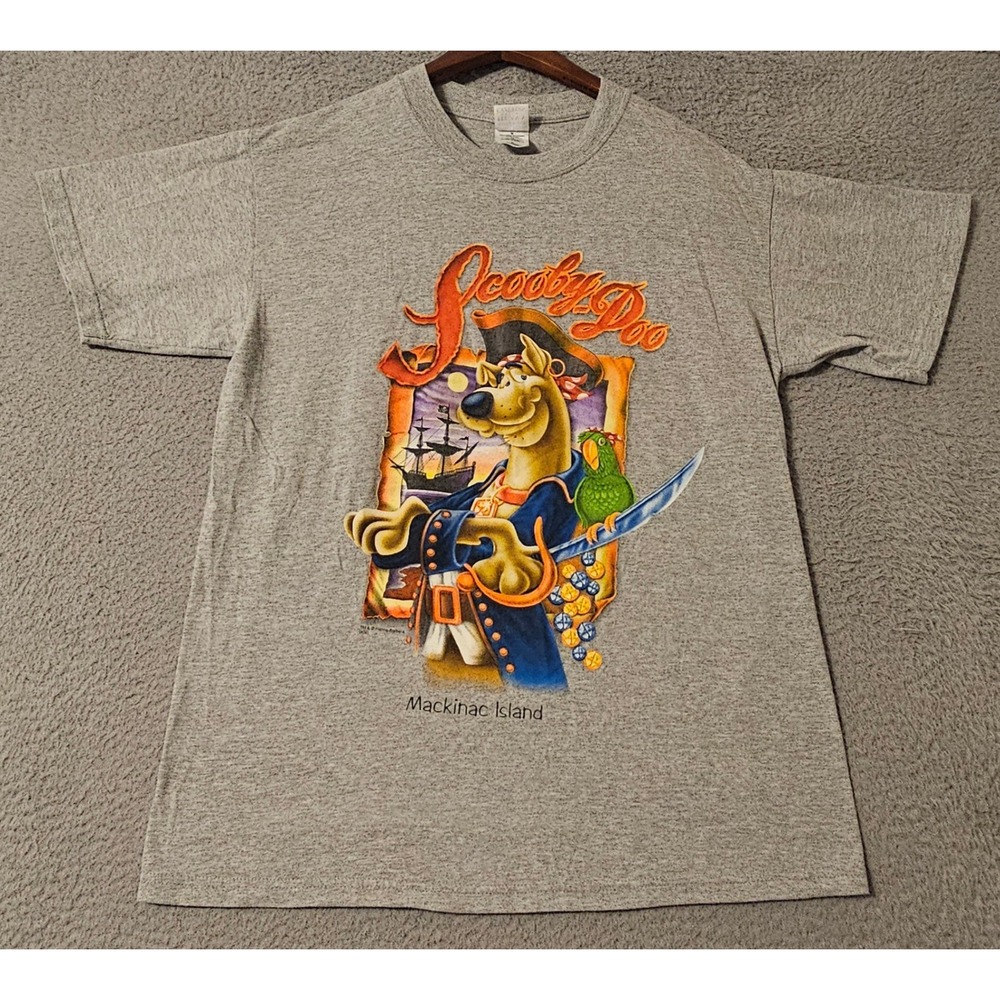 Vintage 2002 Scooby Doo Pirate Mackinac Island T Shirt Mens Medium Gray Gildan